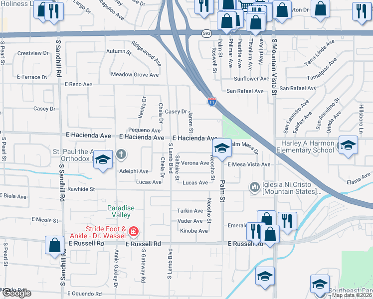 map of restaurants, bars, coffee shops, grocery stores, and more near 4248 Verona Avenue in Las Vegas