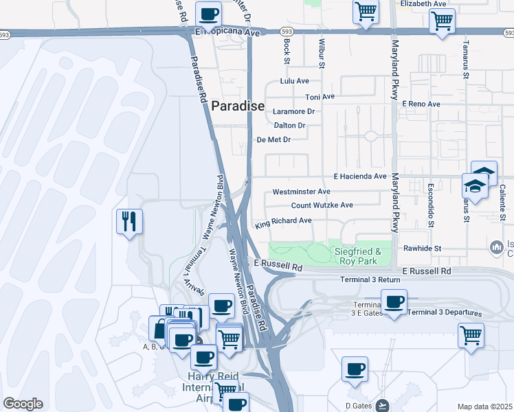 map of restaurants, bars, coffee shops, grocery stores, and more near 5384 South Swenson Street in Las Vegas