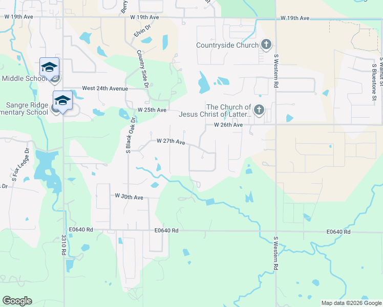 map of restaurants, bars, coffee shops, grocery stores, and more near 2723 West 27th Court in Stillwater