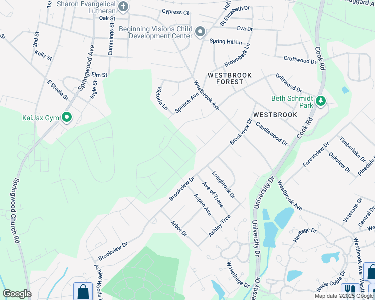 map of restaurants, bars, coffee shops, grocery stores, and more near Owen Park Drive in Gibsonville
