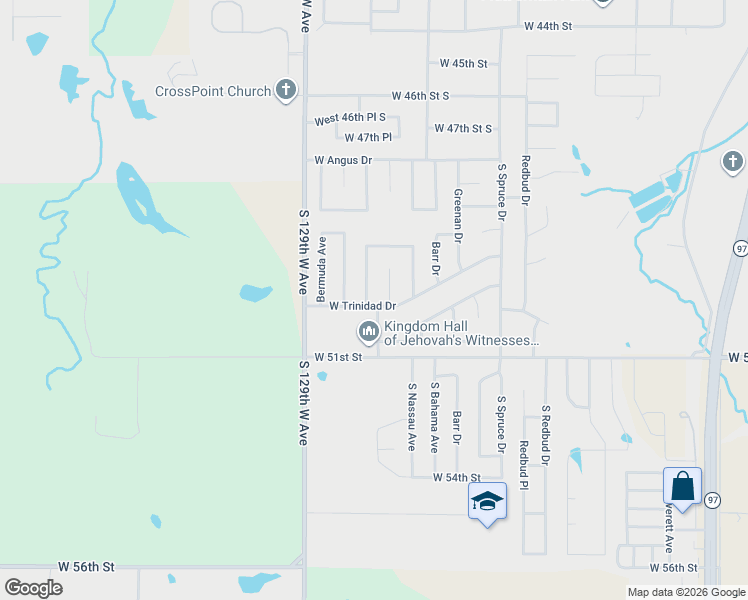 map of restaurants, bars, coffee shops, grocery stores, and more near 612 West Trinidad Drive in Sand Springs