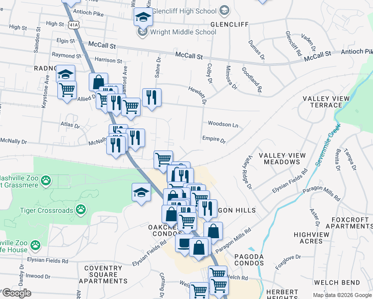 map of restaurants, bars, coffee shops, grocery stores, and more near 310 Yelton Court in Nashville