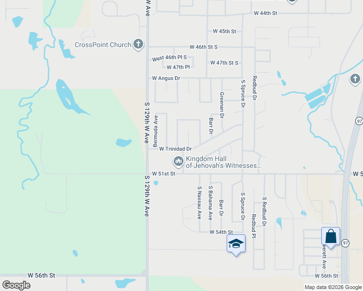map of restaurants, bars, coffee shops, grocery stores, and more near 612 West Trinidad Drive in Sand Springs
