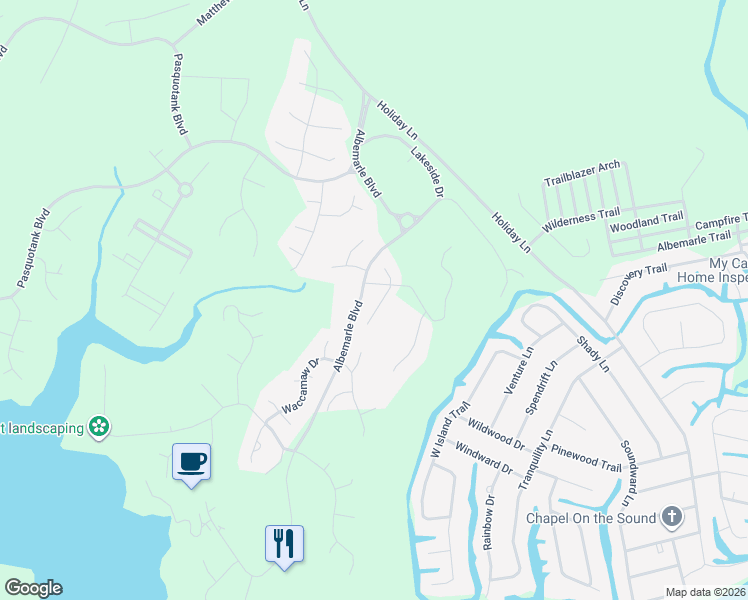 map of restaurants, bars, coffee shops, grocery stores, and more near 127 Croatan Road in Hertford