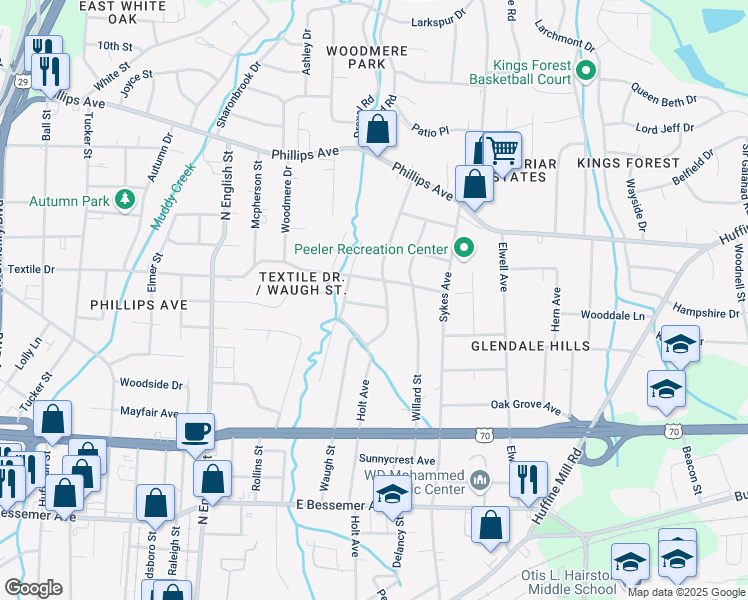 map of restaurants, bars, coffee shops, grocery stores, and more near 1009 Lombardy Street in Greensboro