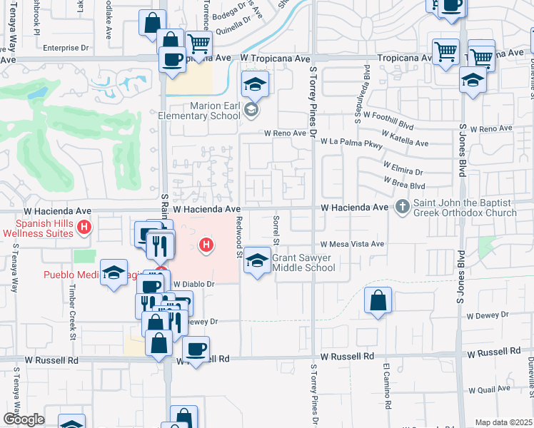 map of restaurants, bars, coffee shops, grocery stores, and more near 5350 Sharon Marie Court in Las Vegas