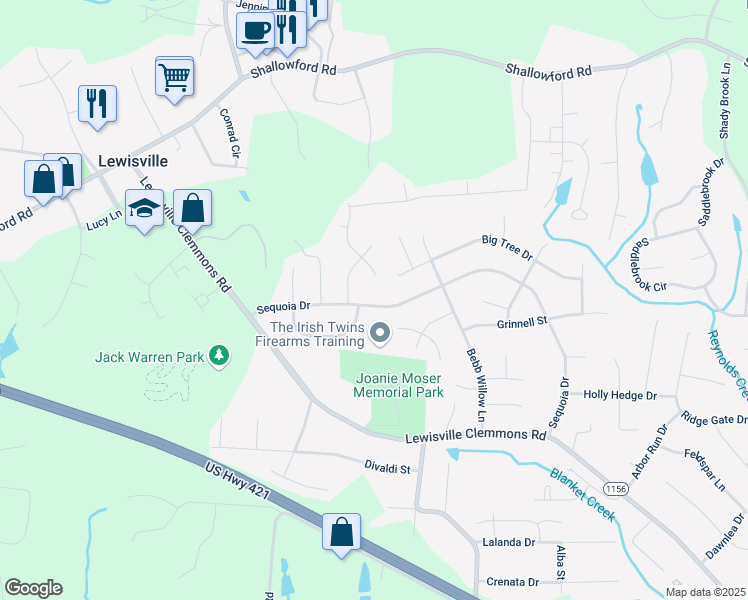 map of restaurants, bars, coffee shops, grocery stores, and more near 1143 Sequoia Drive in Lewisville