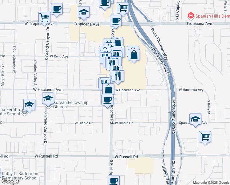 map of restaurants, bars, coffee shops, grocery stores, and more near South Fort Apache Road in Las Vegas