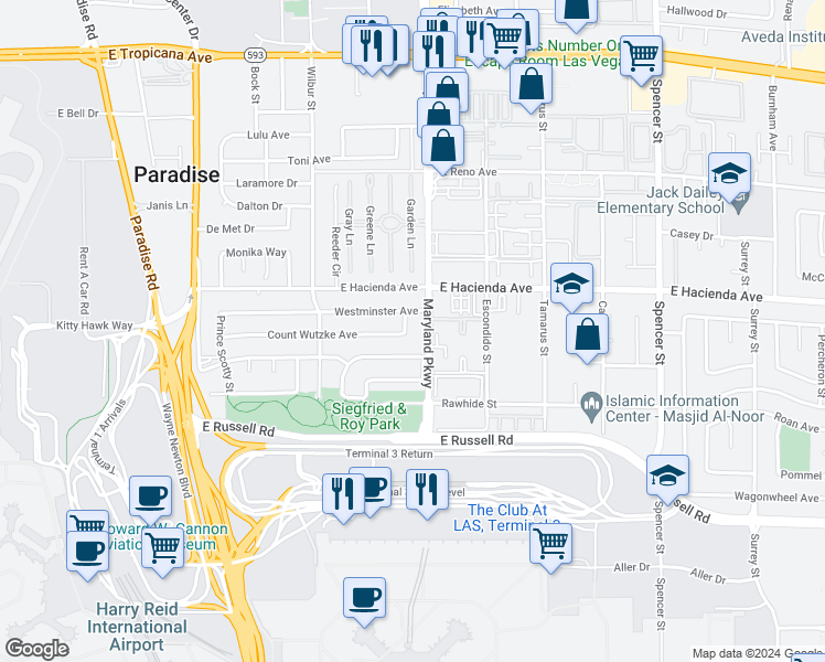 map of restaurants, bars, coffee shops, grocery stores, and more near 5372 Princess Jean Street in Las Vegas