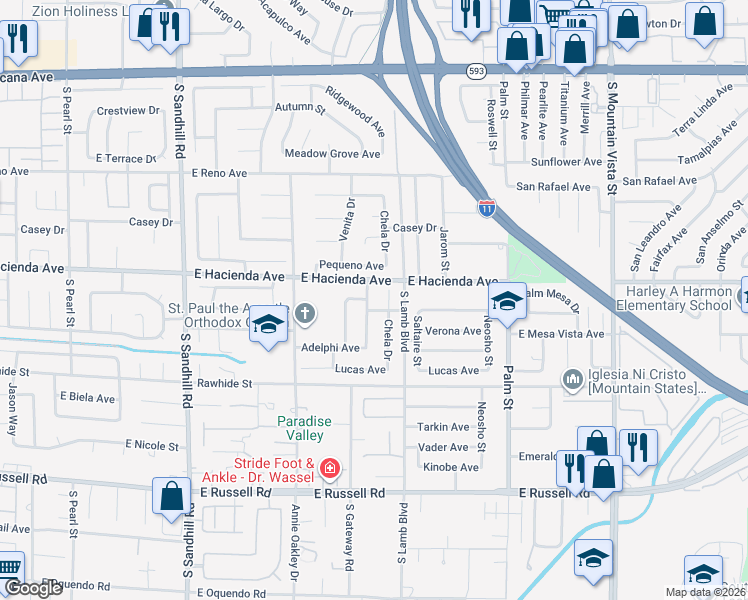 map of restaurants, bars, coffee shops, grocery stores, and more near 5334 Beaverhead Drive in Las Vegas