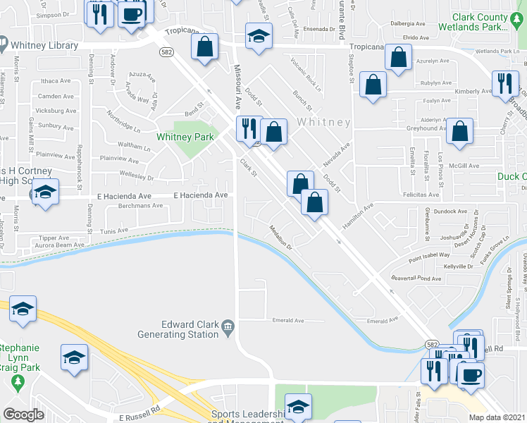 map of restaurants, bars, coffee shops, grocery stores, and more near 5796 Ambassador Avenue in Las Vegas