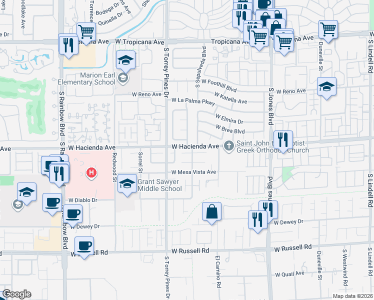 map of restaurants, bars, coffee shops, grocery stores, and more near 6446 Silver Dawn Lane in Las Vegas