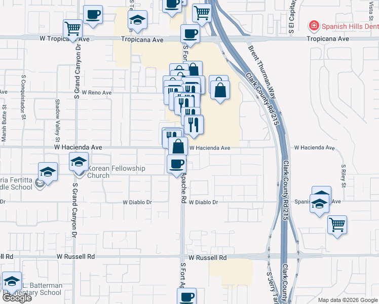 map of restaurants, bars, coffee shops, grocery stores, and more near South Fort Apache Road in Las Vegas