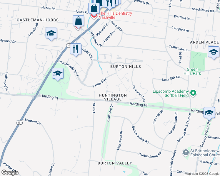 map of restaurants, bars, coffee shops, grocery stores, and more near 816 Cherry Laurel Court in Nashville