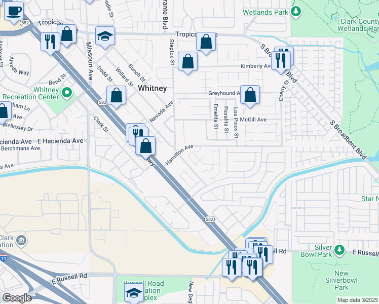 map of restaurants, bars, coffee shops, grocery stores, and more near 5355 Bennett Spring Lane in Las Vegas