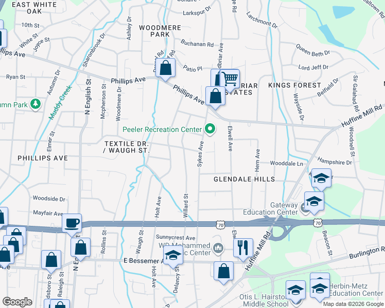 map of restaurants, bars, coffee shops, grocery stores, and more near in Greensboro
