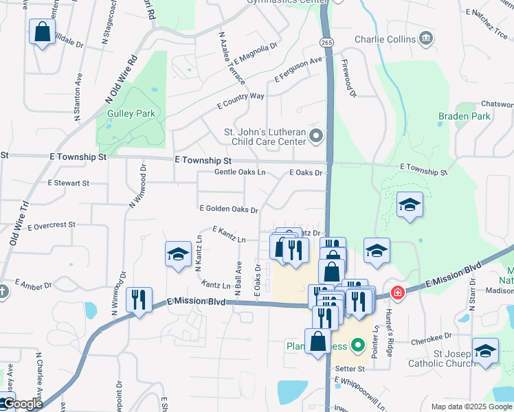 map of restaurants, bars, coffee shops, grocery stores, and more near 2488 East Golden Oaks Drive in Fayetteville