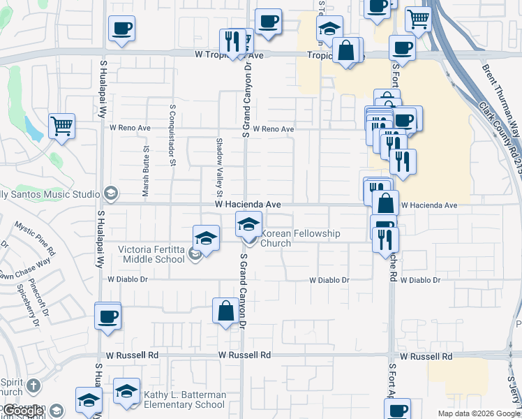 map of restaurants, bars, coffee shops, grocery stores, and more near 9735 Powell Plateau Court in Las Vegas
