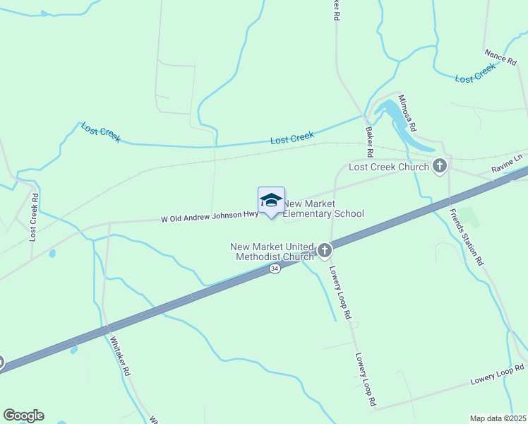 map of restaurants, bars, coffee shops, grocery stores, and more near 1559 West Old Andrew Johnson Highway in New Market