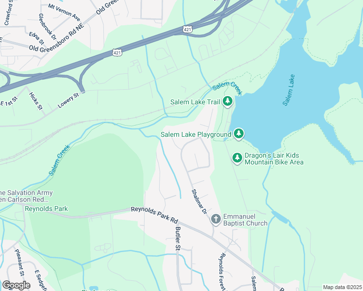 map of restaurants, bars, coffee shops, grocery stores, and more near 997 Woodleaf Court in Winston-Salem