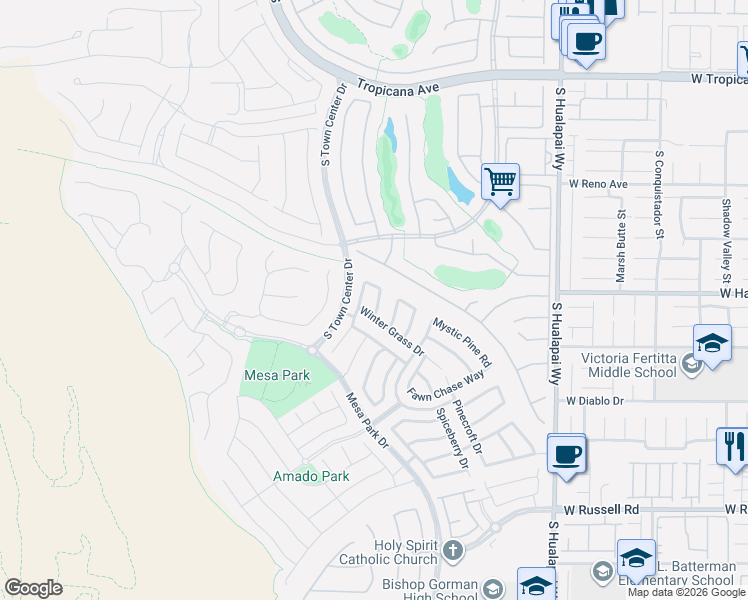 map of restaurants, bars, coffee shops, grocery stores, and more near 10530 Maystar Lane in Las Vegas
