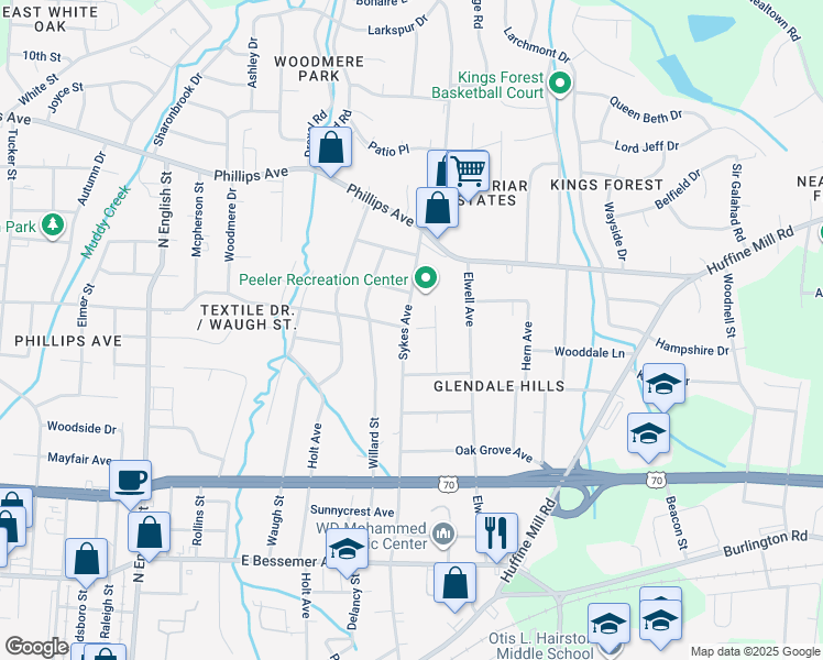 map of restaurants, bars, coffee shops, grocery stores, and more near in Greensboro