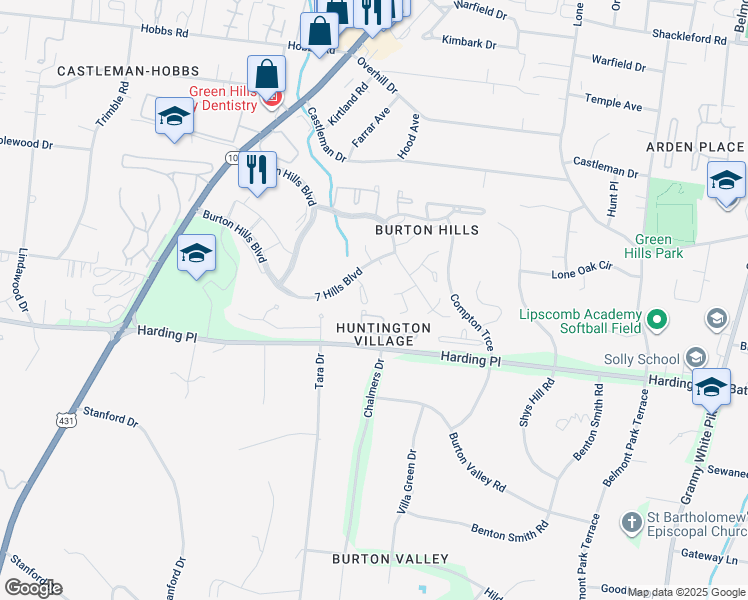 map of restaurants, bars, coffee shops, grocery stores, and more near 816 Cherry Laurel Court in Nashville