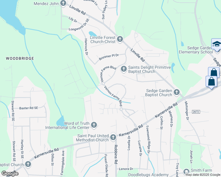 map of restaurants, bars, coffee shops, grocery stores, and more near 4412 Vernon Cir in Kernersville