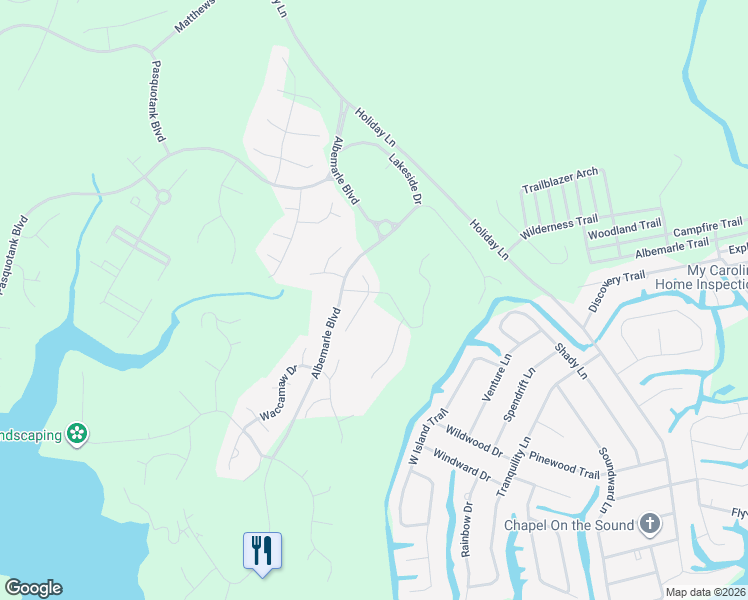 map of restaurants, bars, coffee shops, grocery stores, and more near 117 Roanoke Dr in Hertford