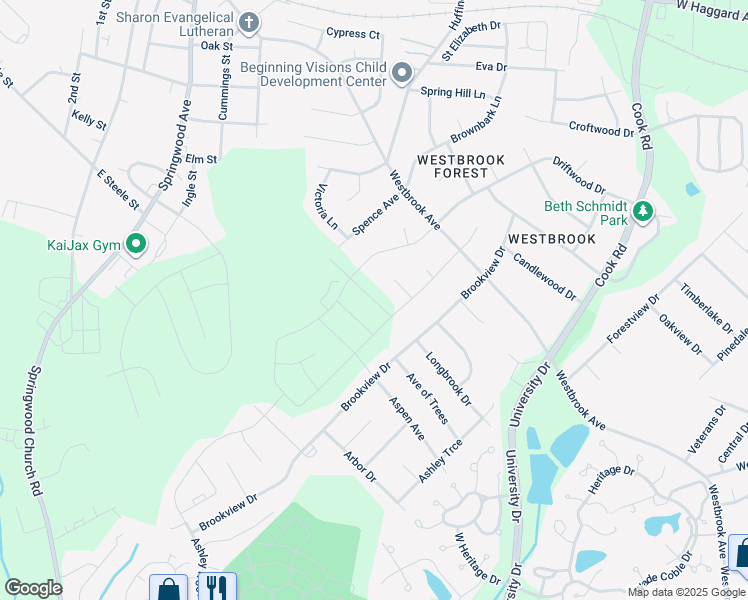 map of restaurants, bars, coffee shops, grocery stores, and more near Owen Park Drive in Gibsonville