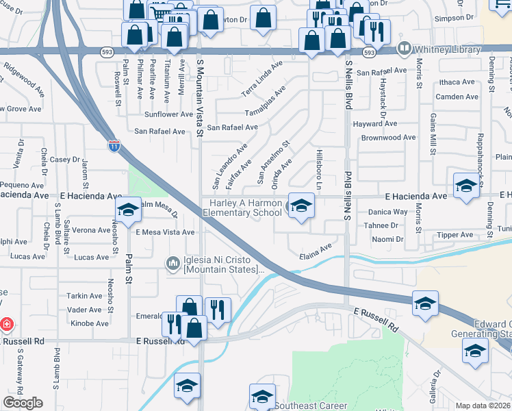 map of restaurants, bars, coffee shops, grocery stores, and more near 5321 El Nuevo Drive in Las Vegas