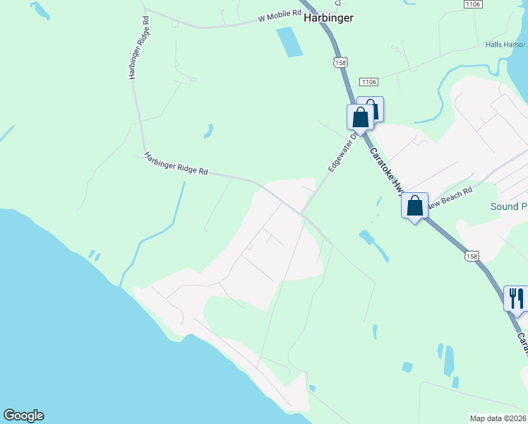 map of restaurants, bars, coffee shops, grocery stores, and more near 100 Reggie Owens Drive in Harbinger