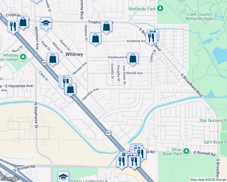 map of restaurants, bars, coffee shops, grocery stores, and more near 6311 Felicitas Avenue in Las Vegas