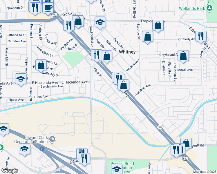 map of restaurants, bars, coffee shops, grocery stores, and more near 5796 Ambassador Avenue in Las Vegas