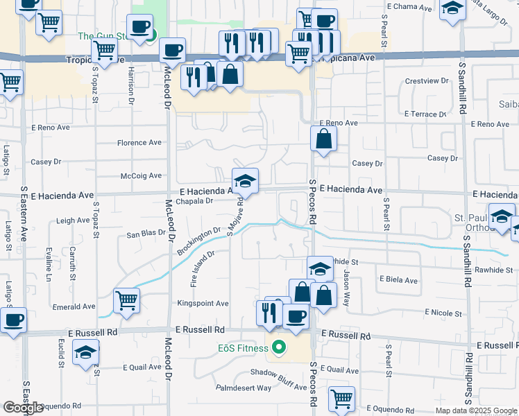 map of restaurants, bars, coffee shops, grocery stores, and more near 308 Sage Brush in Las Vegas