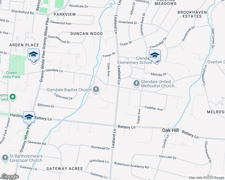 map of restaurants, bars, coffee shops, grocery stores, and more near 1007 Glendale Lane in Nashville