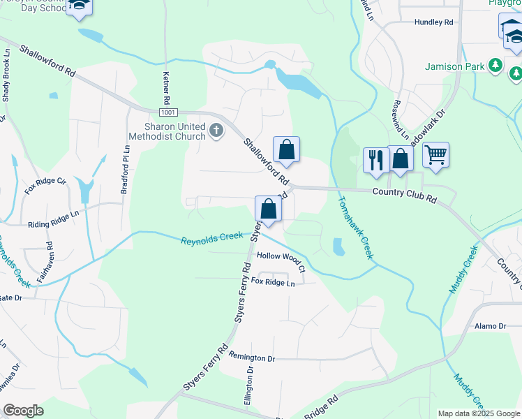 map of restaurants, bars, coffee shops, grocery stores, and more near 4389 Styers Ferry Road in Winston-Salem