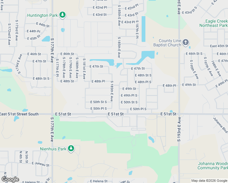 map of restaurants, bars, coffee shops, grocery stores, and more near 4902 South 186th East Avenue in Tulsa
