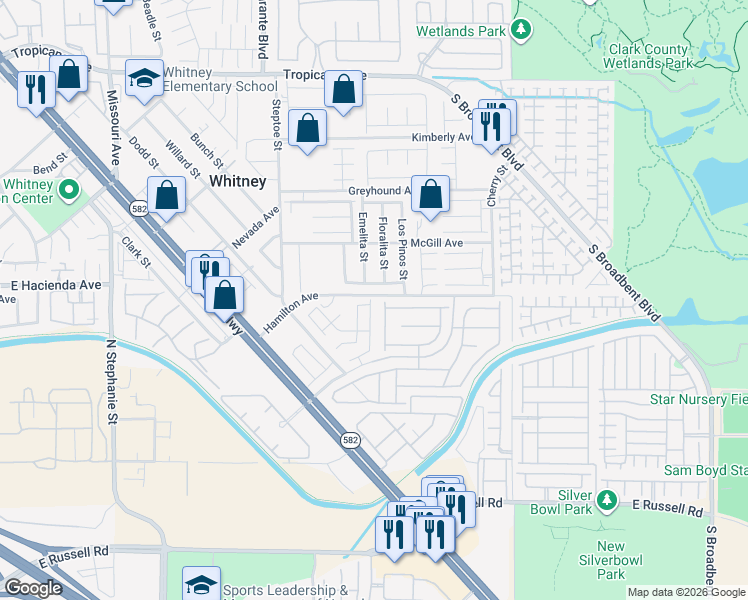 map of restaurants, bars, coffee shops, grocery stores, and more near 6311 Felicitas Avenue in Las Vegas