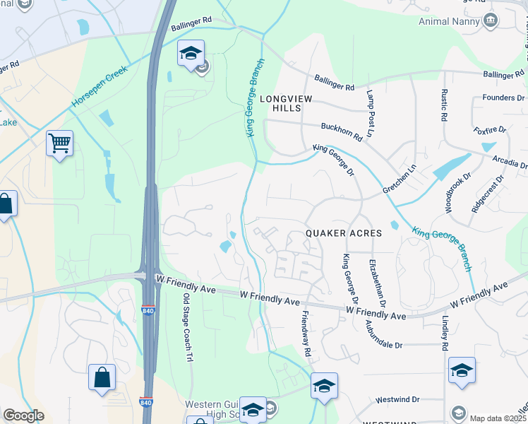 map of restaurants, bars, coffee shops, grocery stores, and more near 1220 Satinwood Drive in Greensboro