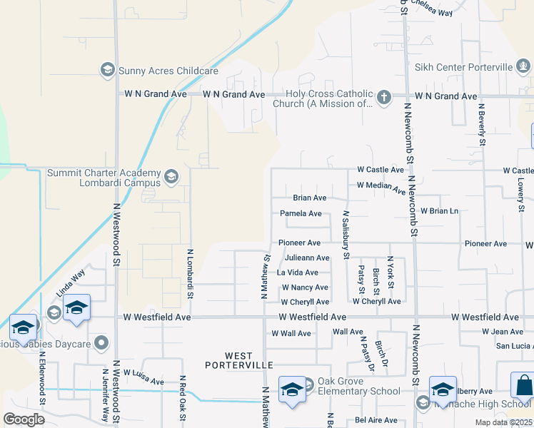 map of restaurants, bars, coffee shops, grocery stores, and more near 1487 North Mathew Street in Porterville