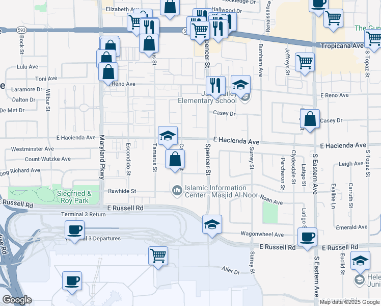 map of restaurants, bars, coffee shops, grocery stores, and more near 1673 Caliente Court in Las Vegas