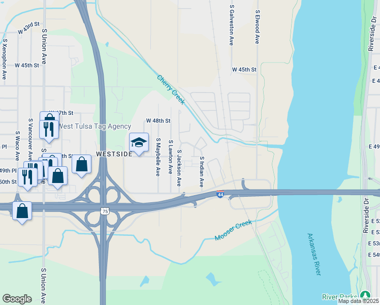 map of restaurants, bars, coffee shops, grocery stores, and more near in Tulsa