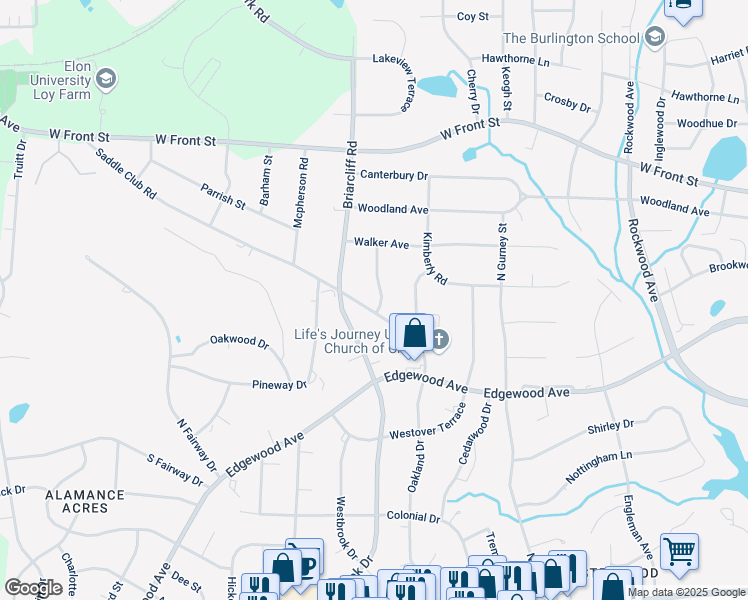 map of restaurants, bars, coffee shops, grocery stores, and more near 1018 Valleydale Drive in Burlington