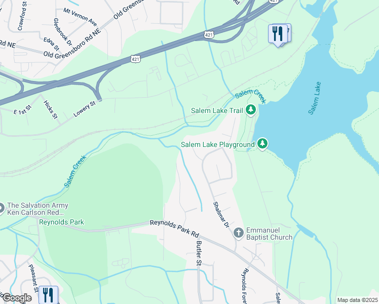 map of restaurants, bars, coffee shops, grocery stores, and more near 974 Woodleaf Court in Winston-Salem
