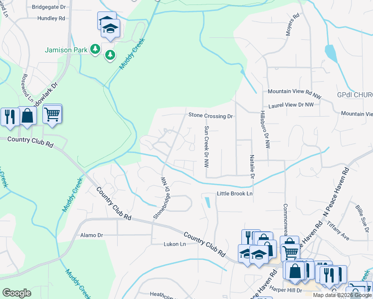 map of restaurants, bars, coffee shops, grocery stores, and more near 807 Meadowstone Drive in Winston-Salem