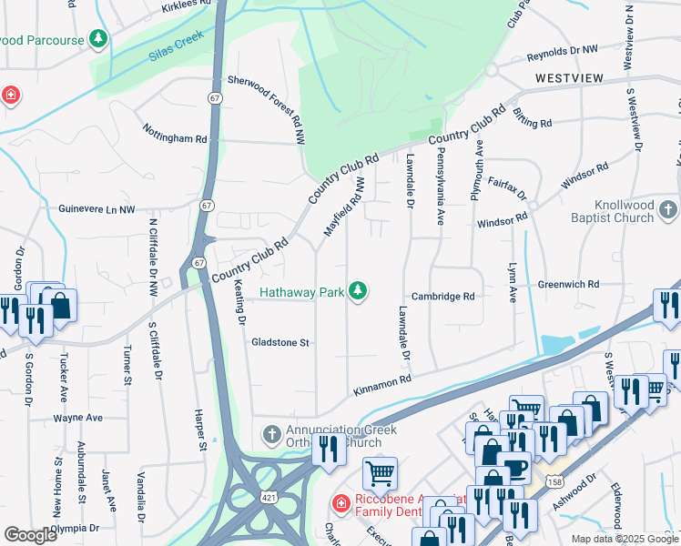 map of restaurants, bars, coffee shops, grocery stores, and more near 248 Anita Drive in Winston-Salem