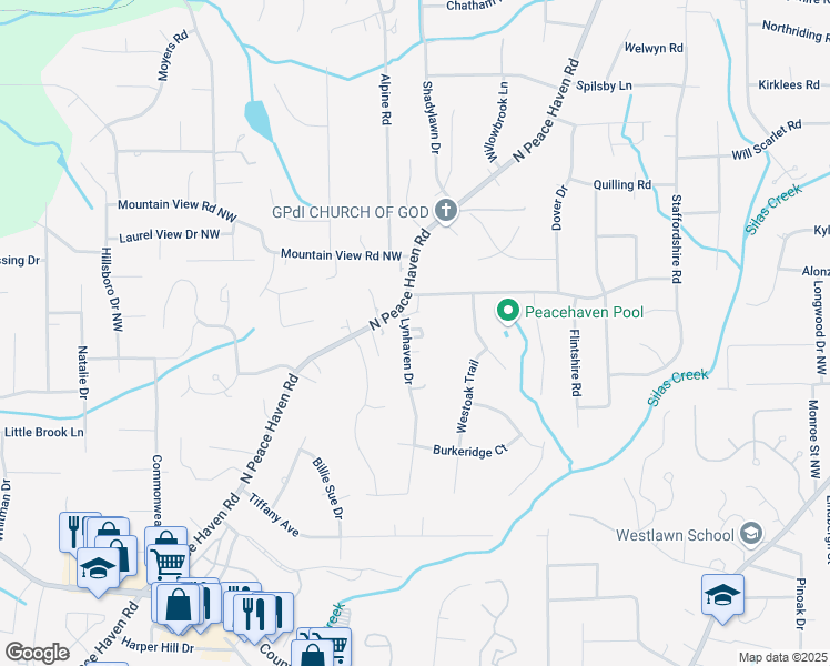 map of restaurants, bars, coffee shops, grocery stores, and more near 531 Lynhaven Court in Winston-Salem