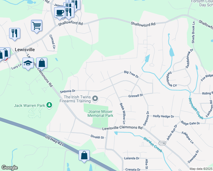 map of restaurants, bars, coffee shops, grocery stores, and more near 1115 Sequoia Drive in Lewisville
