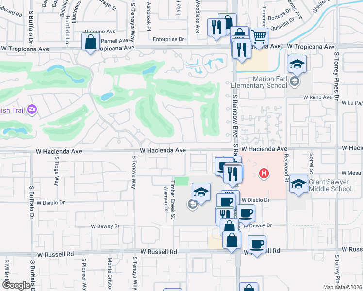 map of restaurants, bars, coffee shops, grocery stores, and more near 10 Vintage Court in Las Vegas